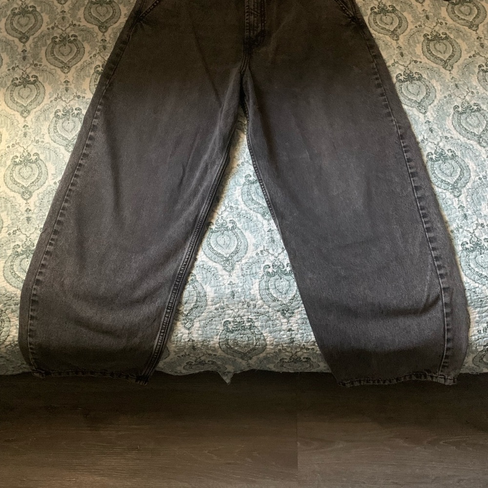 Bershka Men's Relaxed Fit Charcoal Pants